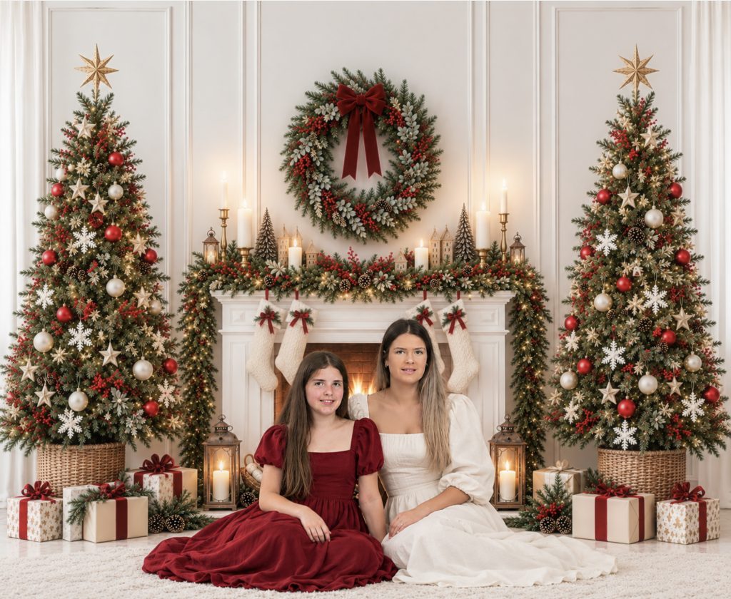 two girls in Christmas mini photo
